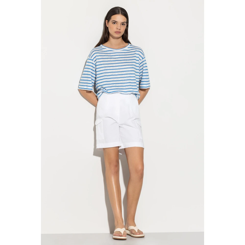 LUISA CERANO Gestreept Linnen T-Shirt Blue Dames
