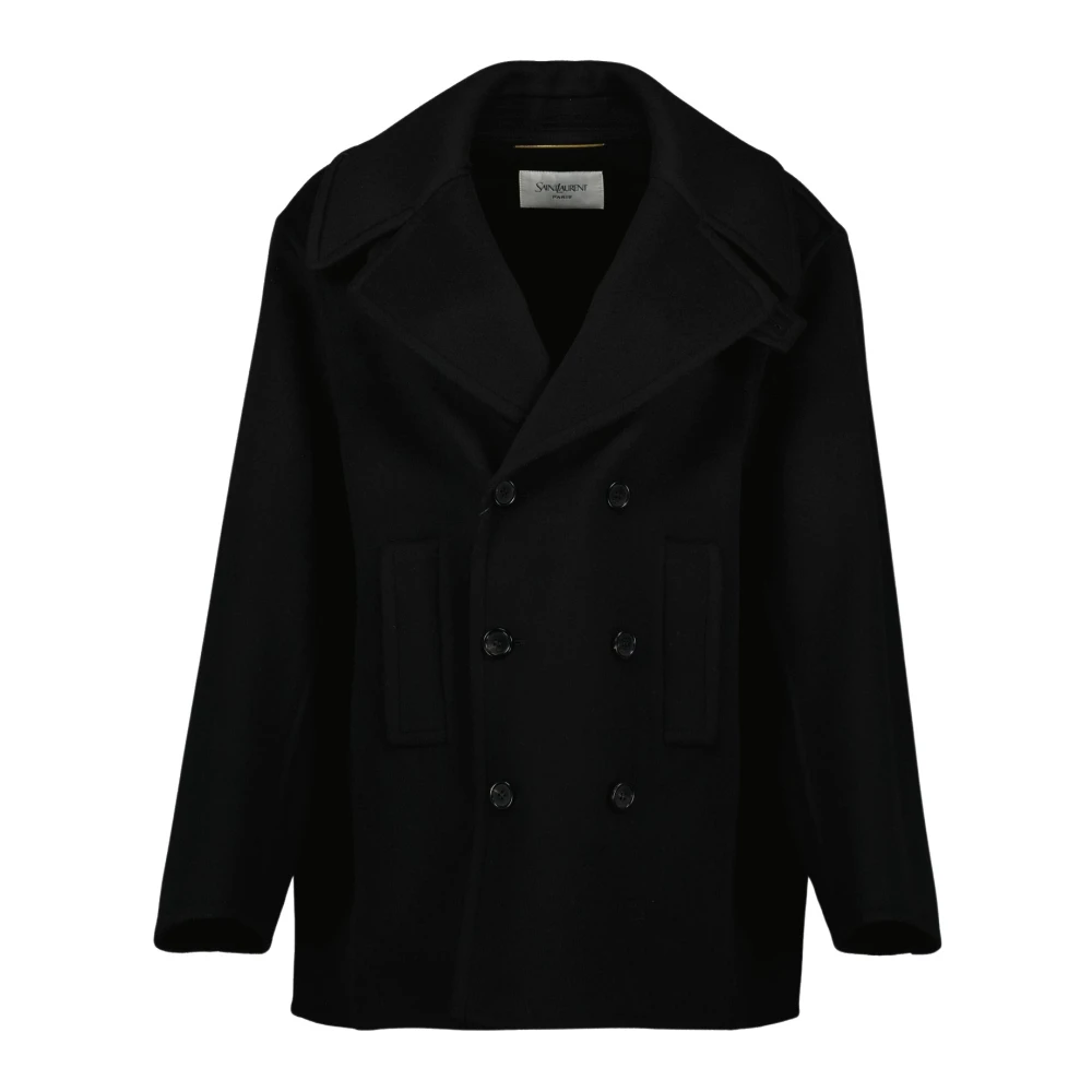 Saint Laurent Black Wool Coat Oversize Elegant Details - Female - Double-Breasted Coats - L - Coats
