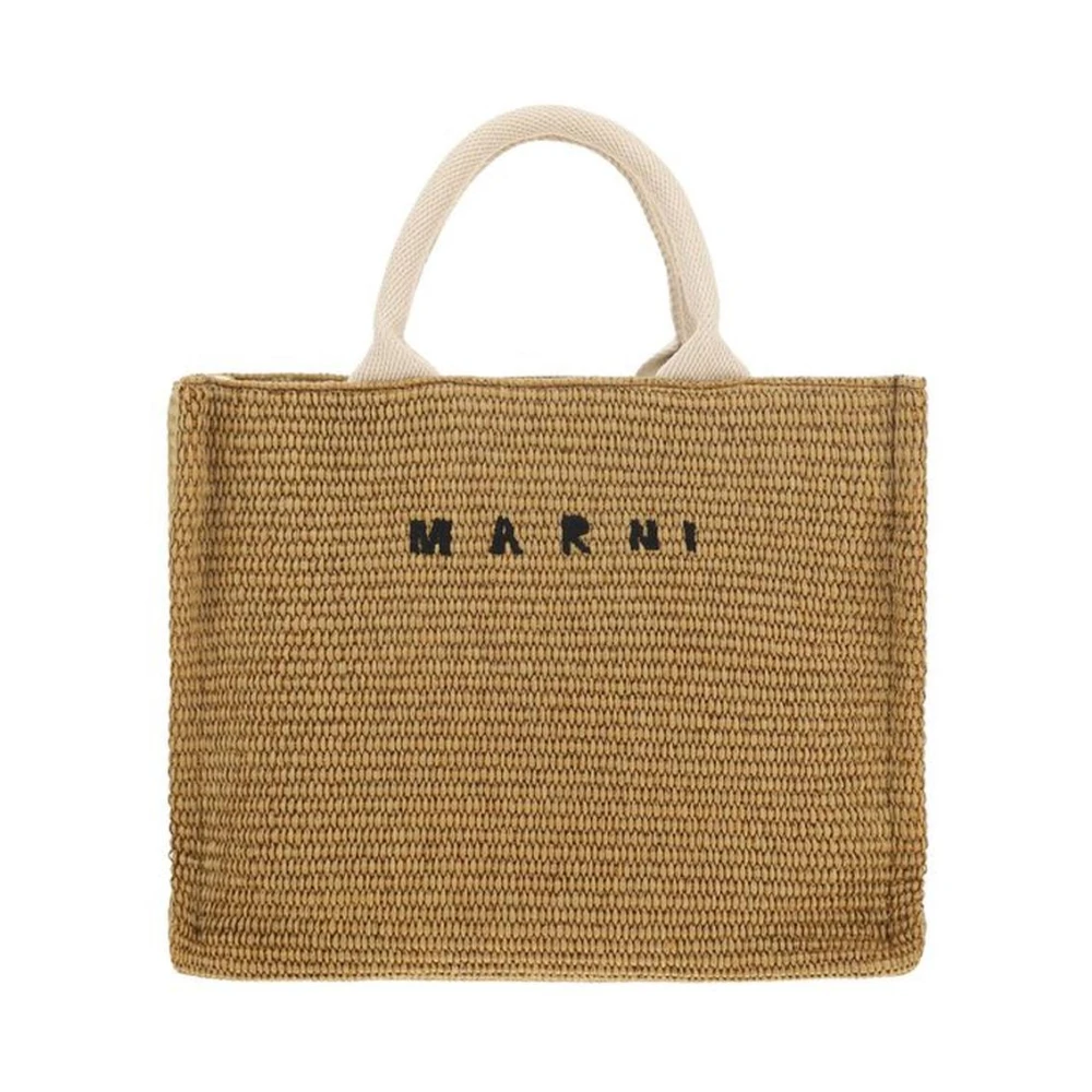 Marni Raffia Effekt Handväska med Axelrem Brown, Dam