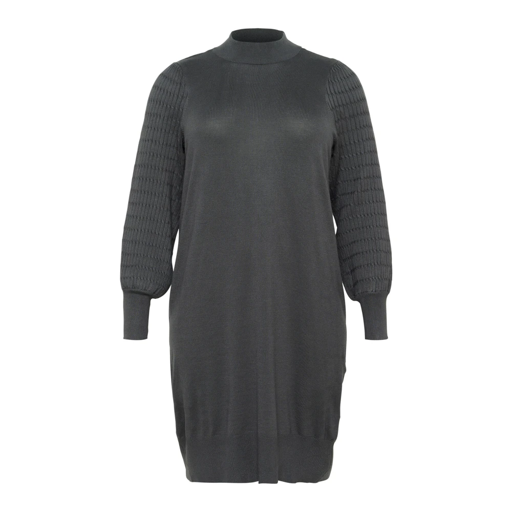 Kaffe Curve Zwarte Gebreide Jurk met Pofmouwen Gray Dames