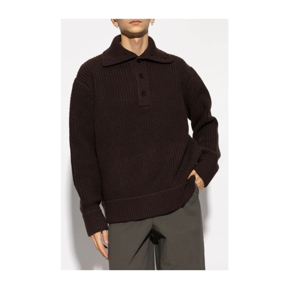 Dries Van Noten Polo Sweater met hoge kraag Brown Heren
