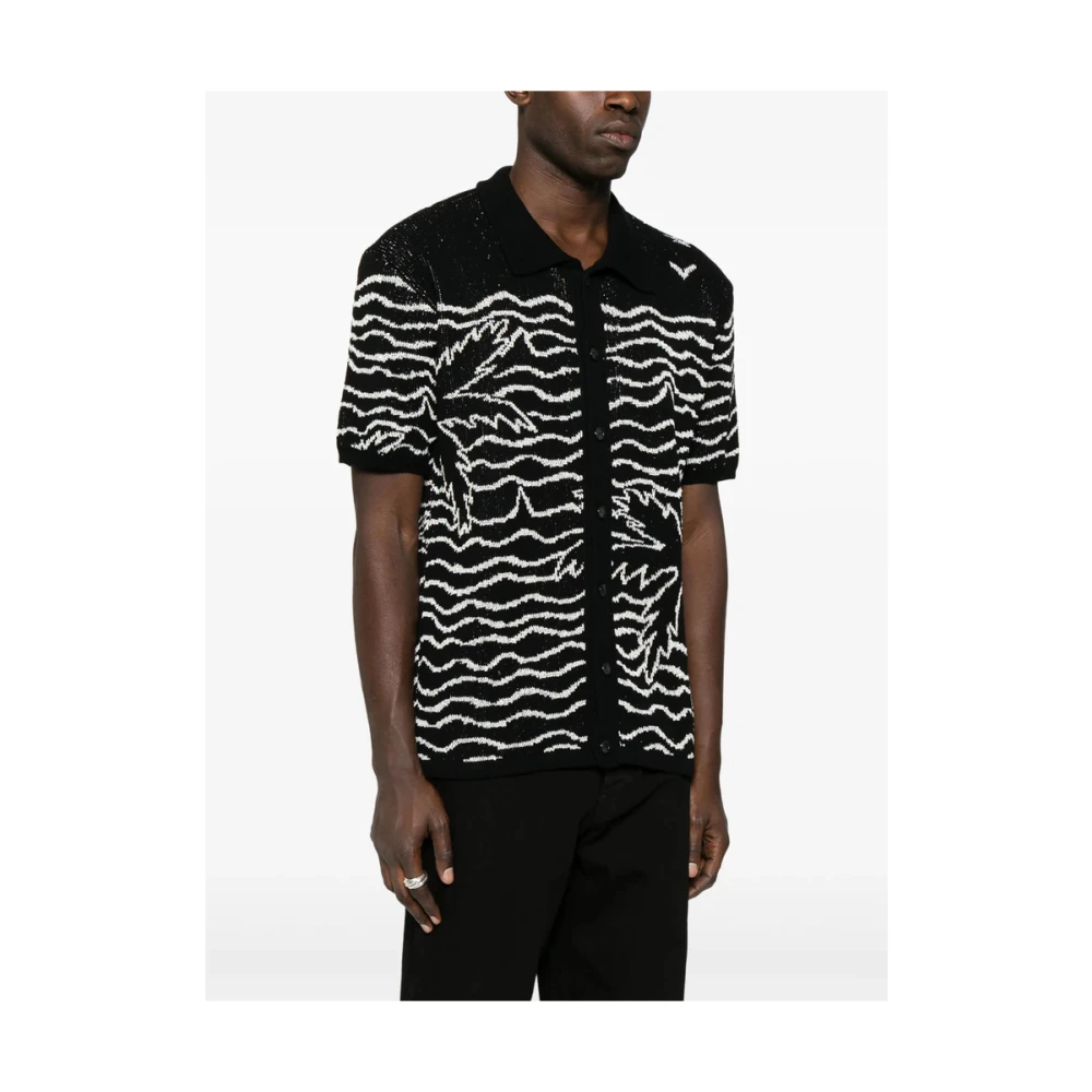 Laneus Zwarte Pailletten Versierde Voorknoop Shirt Black Heren