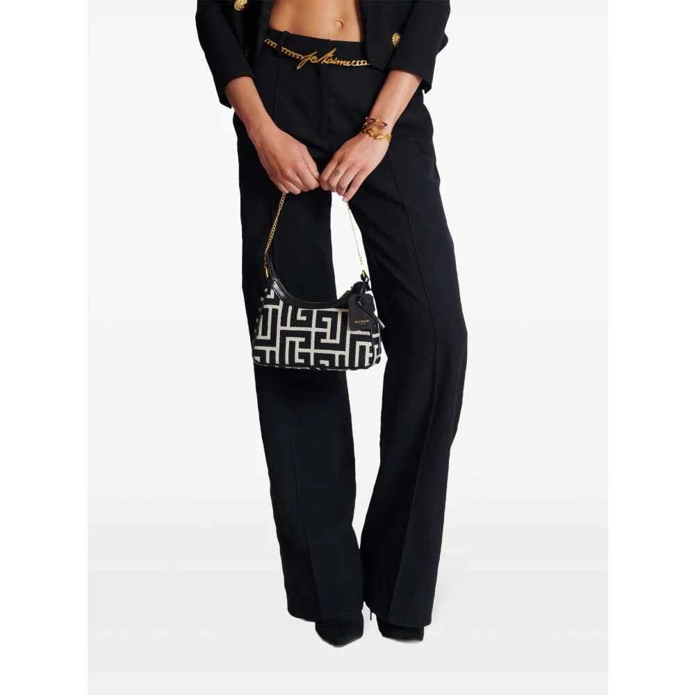 Balmain Monogram Jacquard Schoudertas Black Dames