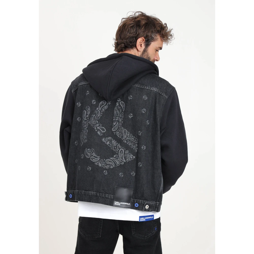 Karl Lagerfeld Heren Denim Jack met Paisley Design Black Heren