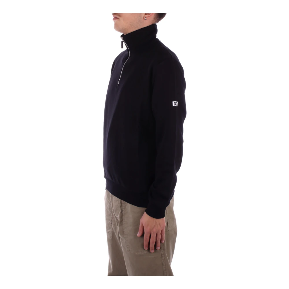Gcds Zwarte Rits Trui Logo Zijkant Black Heren