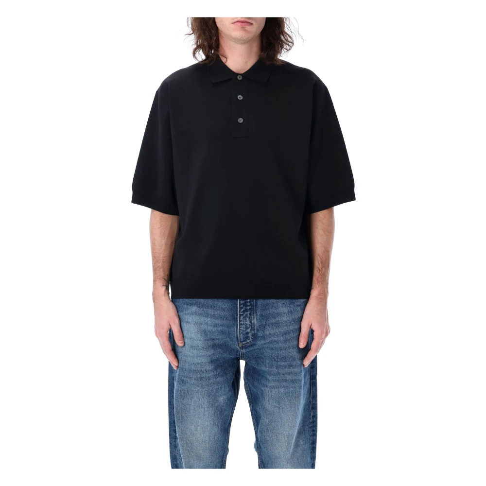 Studio Nicholson Donkerste Marineblauw Rico Gebreid Poloshirt Black Heren