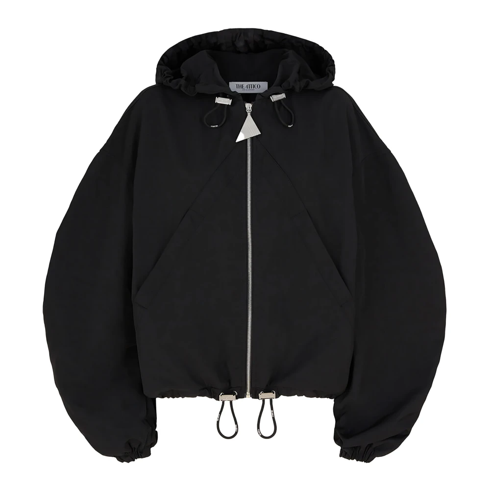 The Attico Zwarte Nylon Hooded Bomberjack Black Dames