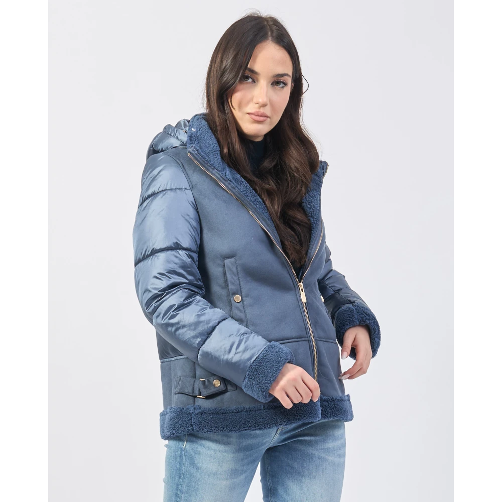 YES ZEE Blauwe Avion Jas met Pluche Inzetstukken Blue Dames
