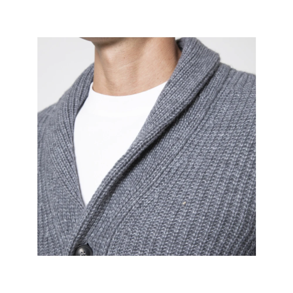 Gran Sasso Grijze Geribbelde Shawl Kraag Cardigan Gray Heren