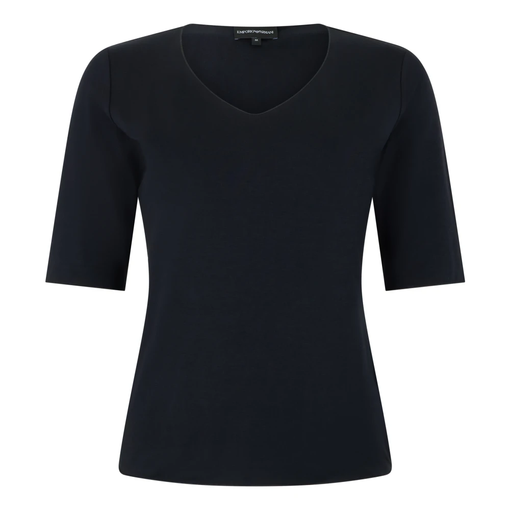 Emporio Armani Vrouw Blauw Tops Dames, L, T-Shirt Met Korte Mouwen En V-Hals