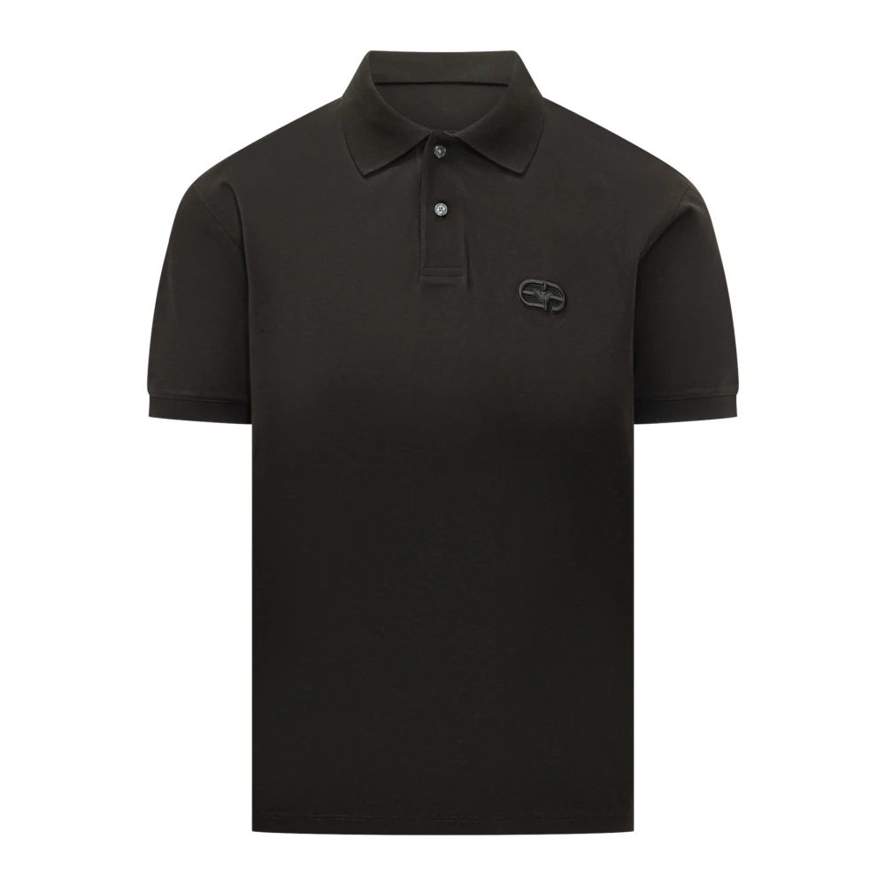 Emporio Armani Mannelijk Zwart Tops Heren, 2XL, Katoen, Polo Shirt Van Katoen-Elastaan Jersey