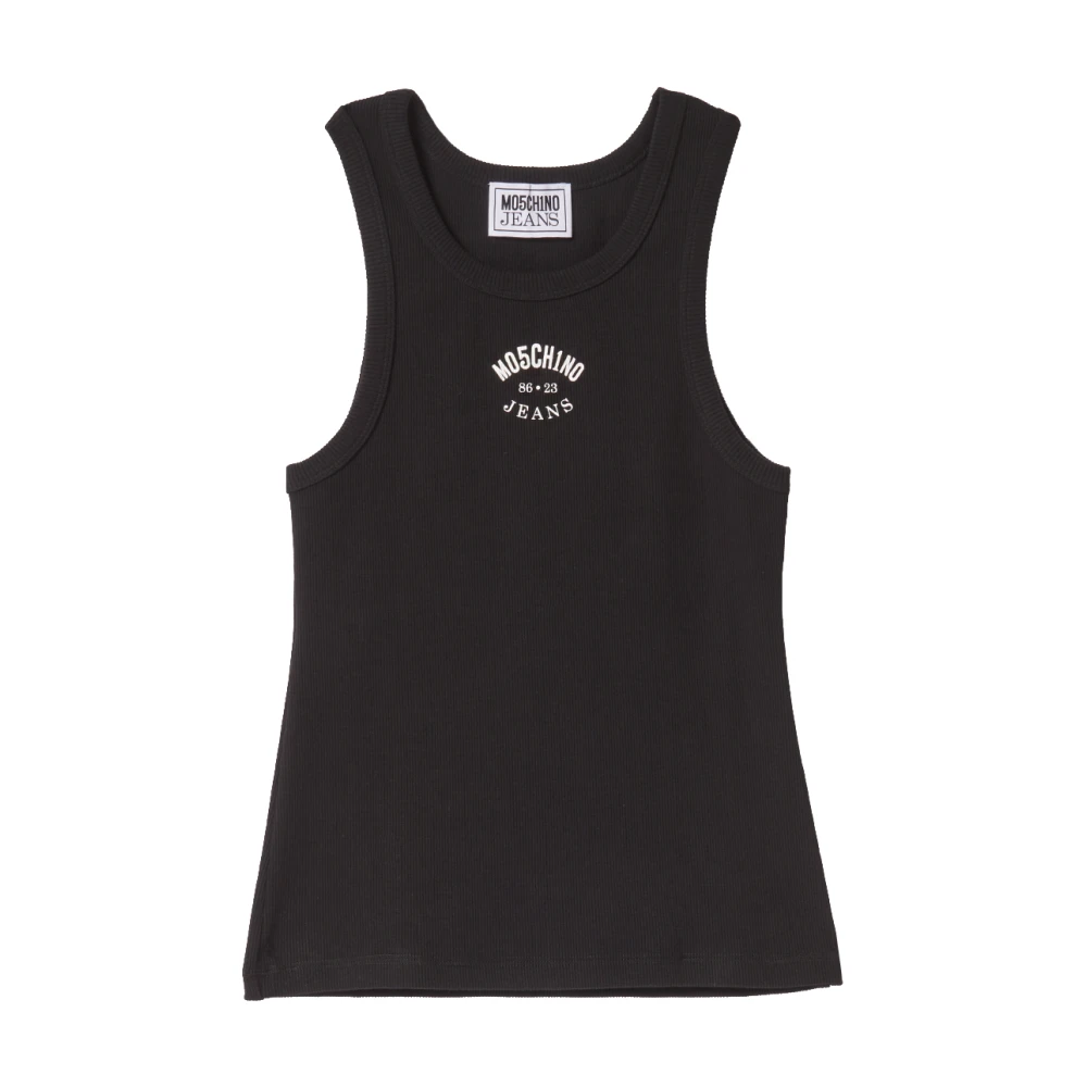 Moschino Geribbeld Logo Hemd Zwart Black Dames