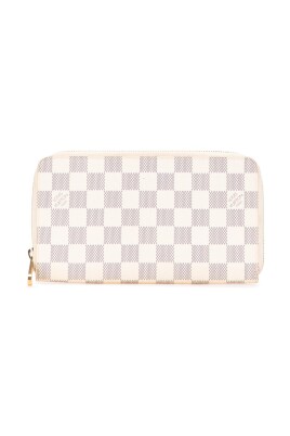 pre-owned-elegant-checkered-pattern-zip-around-wallet-with-multiple-interior-card-slots