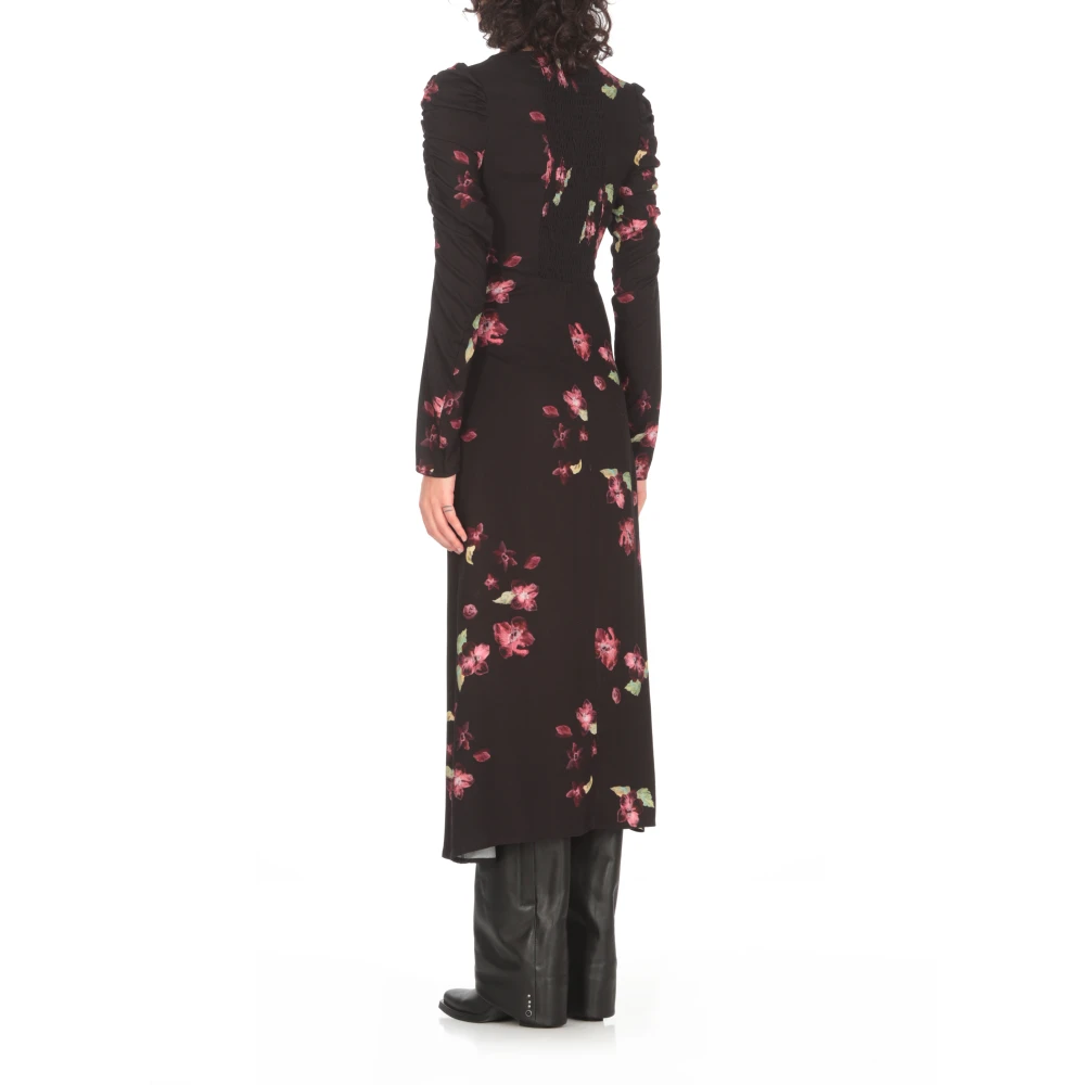 Mar De Margaritas Zwarte Bloemenprint Viscose Jurk Black Dames
