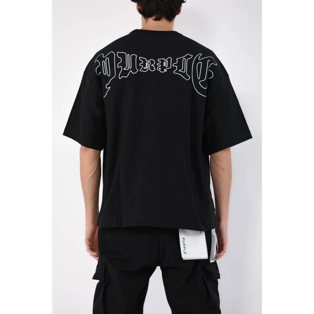 Purple Brand Gotische Gebogen Tee in Zwart Jersey Black Heren