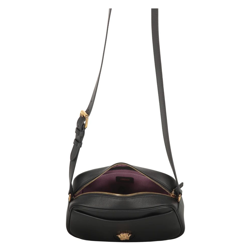 Versace Leren Crossbody Tas met Metalen Logo Black Dames