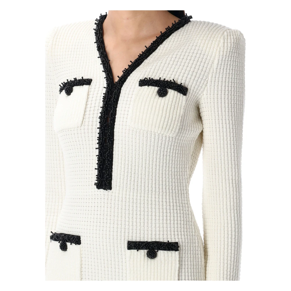 Self Portrait Witte Mini Jurk van Knit met Parelrand White Dames