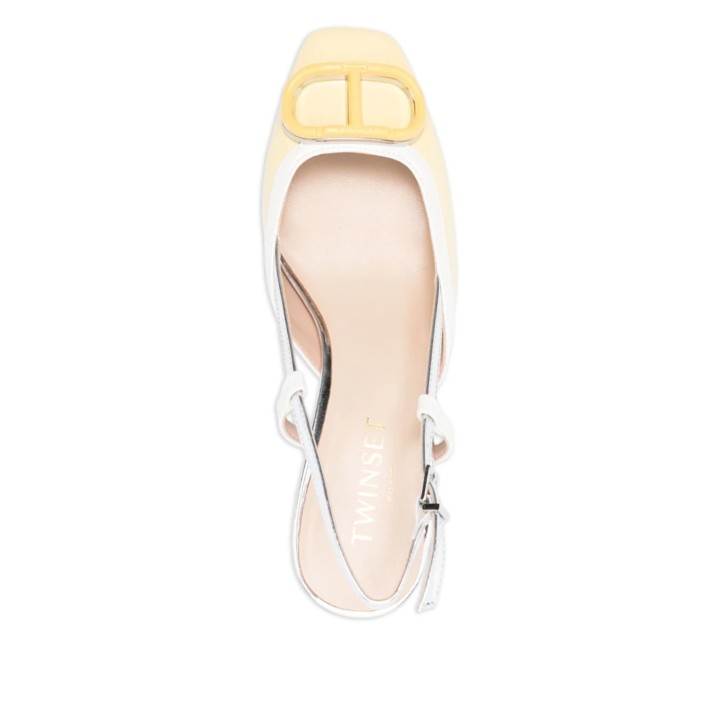 Twinset Gele Slingback Sandalen met Logo Plaque Beige Dames