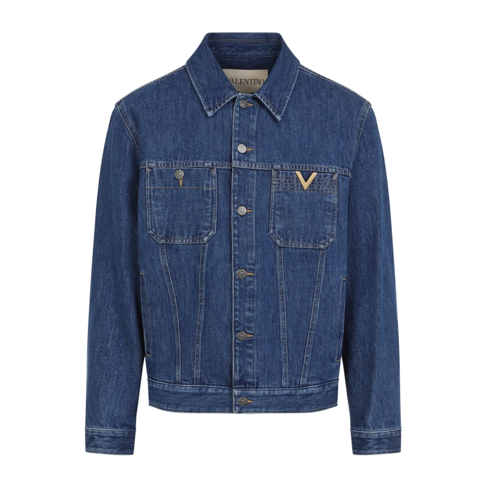 Valentino Men's Blue Denim Jacket With Vgold - Denim Jackets - L - Jackets