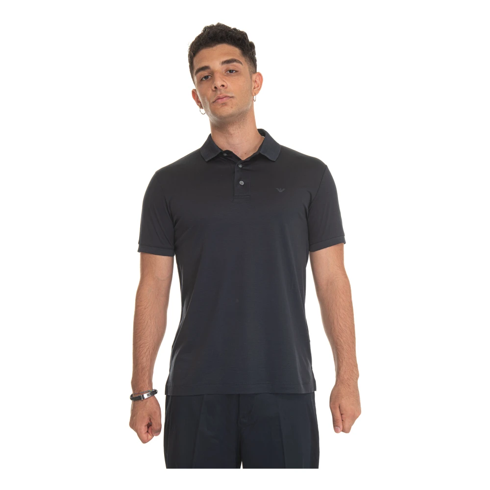Emporio Armani Zachte stof poloshirt met adelaar logo Blue Heren