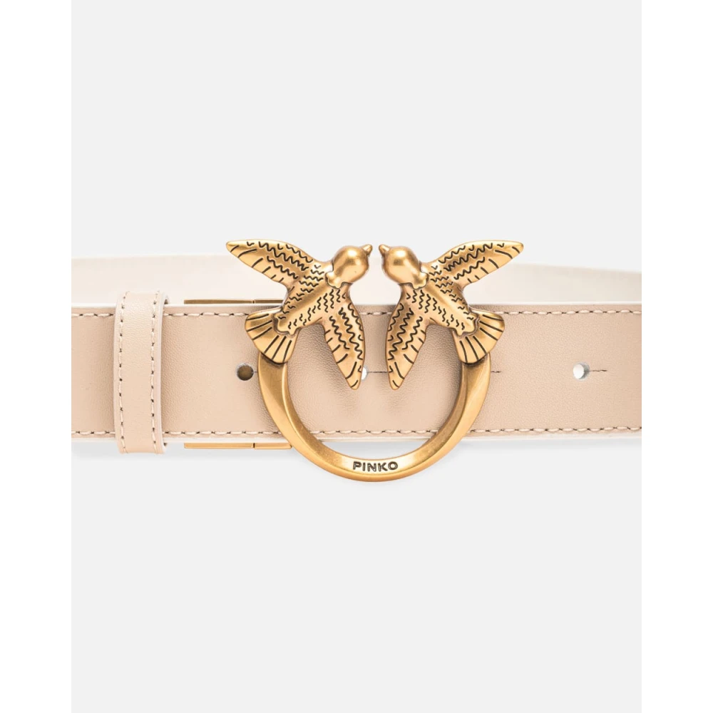pinko Love Birds Omkeerbare Leren Riem Beige Dames