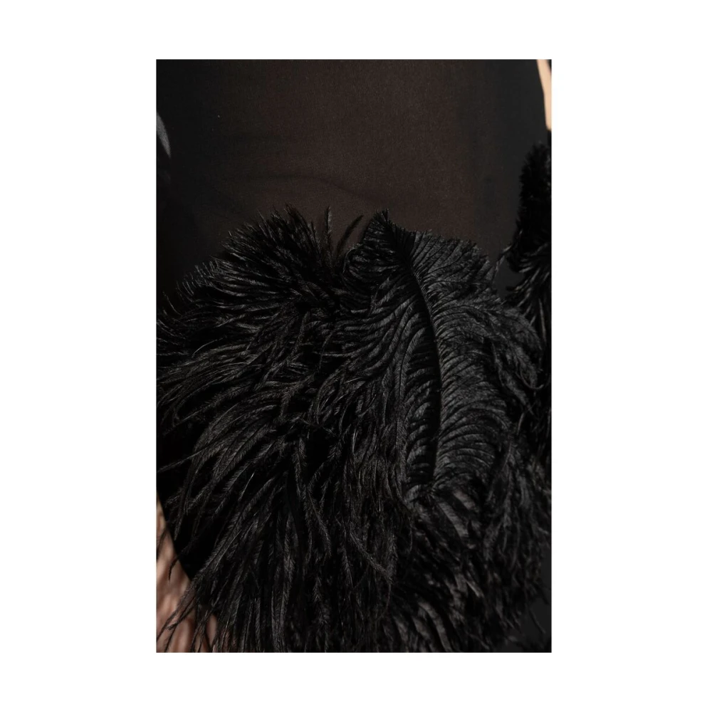 The Attico Zwarte Veer Detail V-Hals Jurk Black Dames