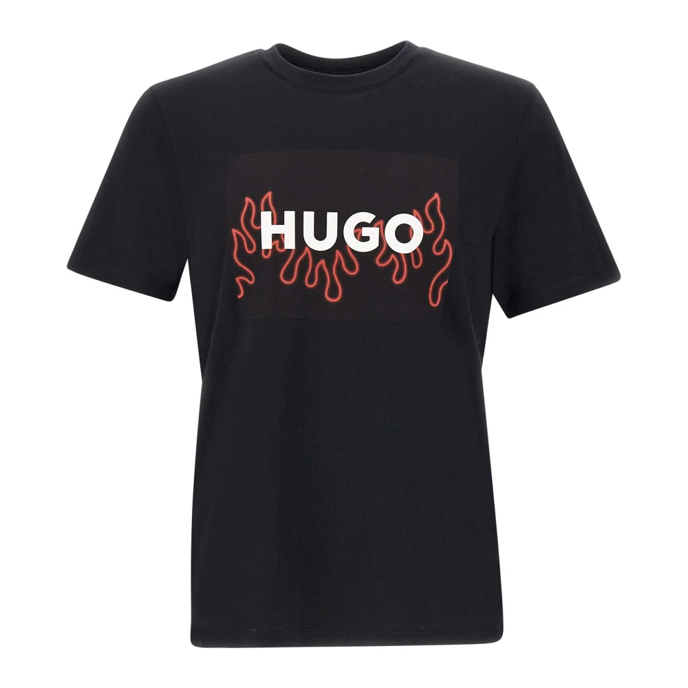 Hugo Boss Heren Zwart Katoenen T-shirt met Maxi Logo Print Black Heren