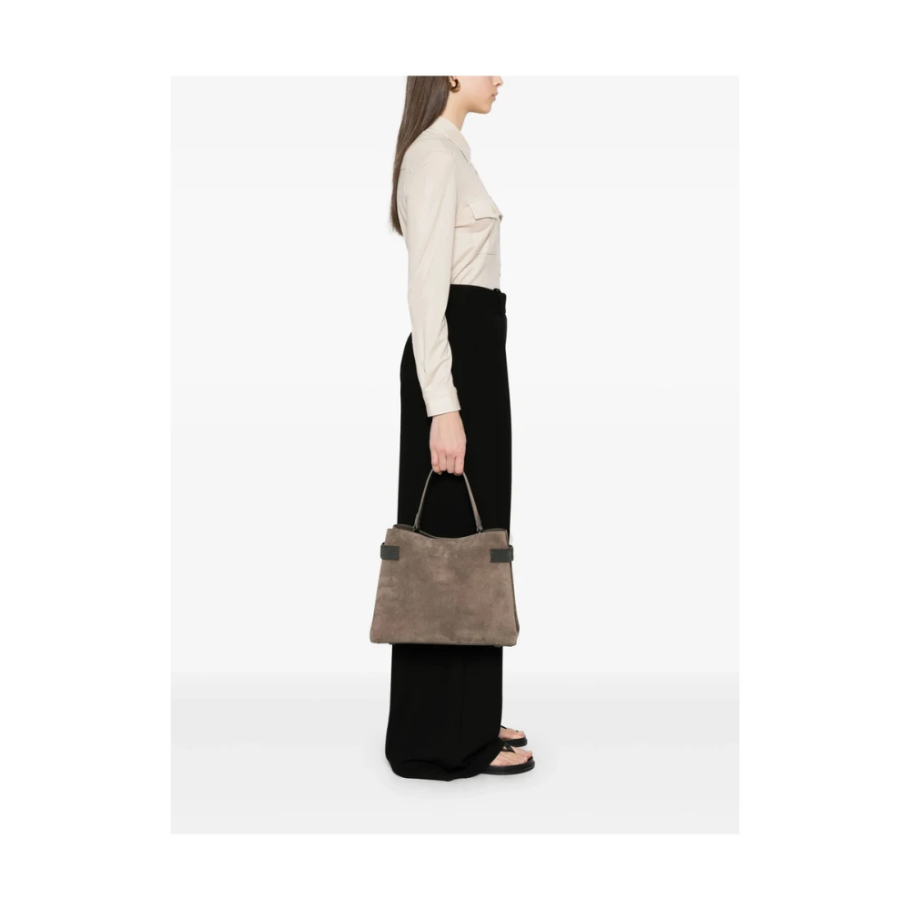 BRUNELLO CUCINELLI Taupe Bruine Schoudertas met Handvat Brown Dames