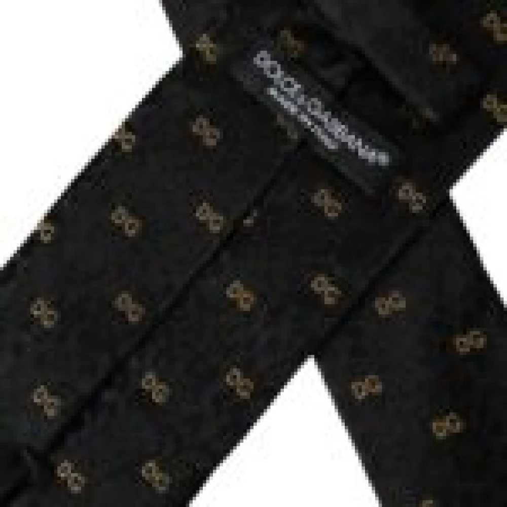 Dolce & Gabbana Zwarte zijden stropdas met logo Black Heren