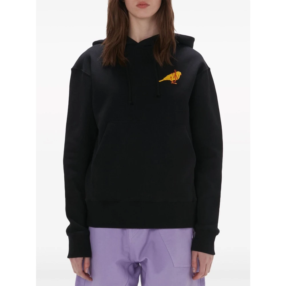 JW Anderson Zwarte Geborduurde Logo Hoodie Trui Black Dames
