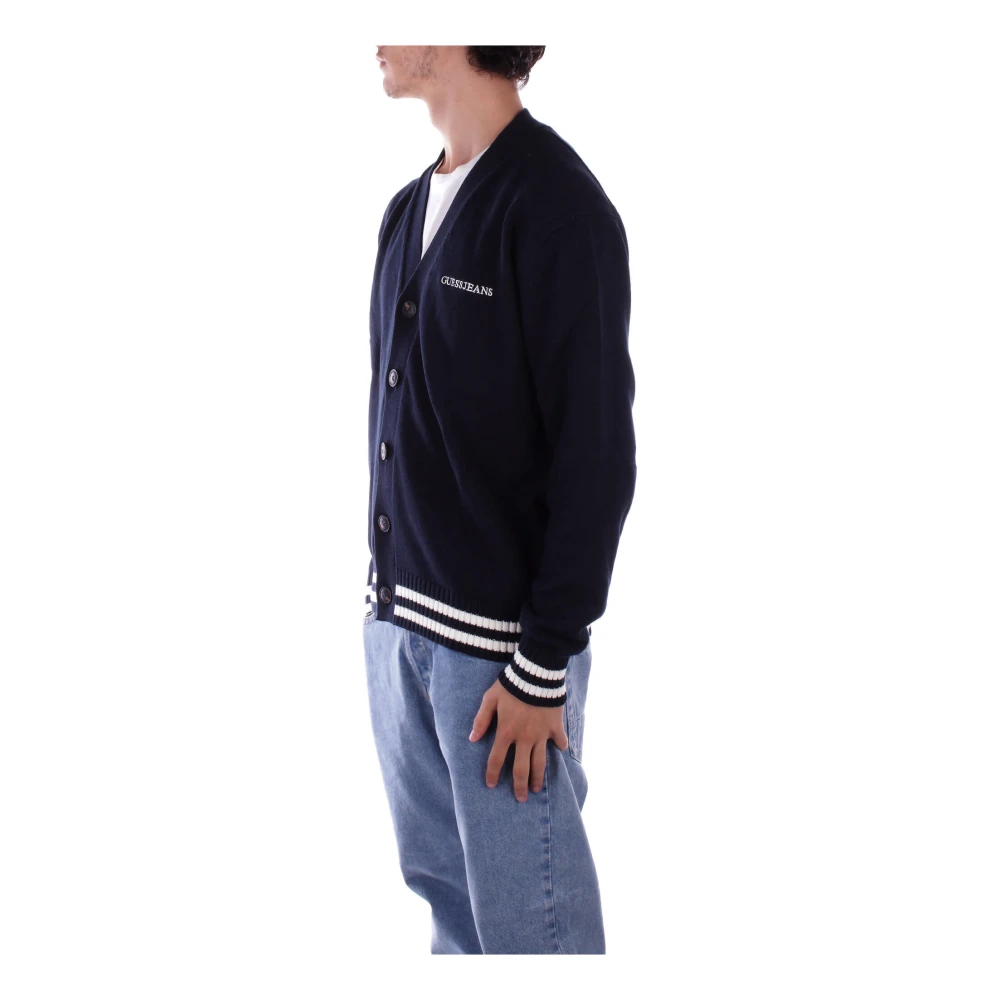 Guess Blauwe Cardigan met Voorlogo Knoop Blue Heren