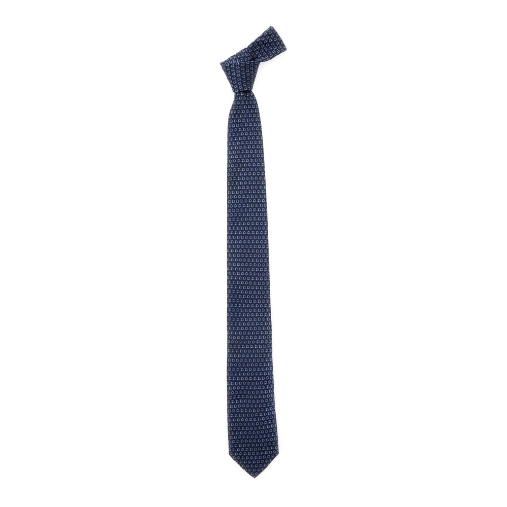 Salvatore Ferragamo Blauwe Zijden Stropdas met Mini Logo Print Blue Heren