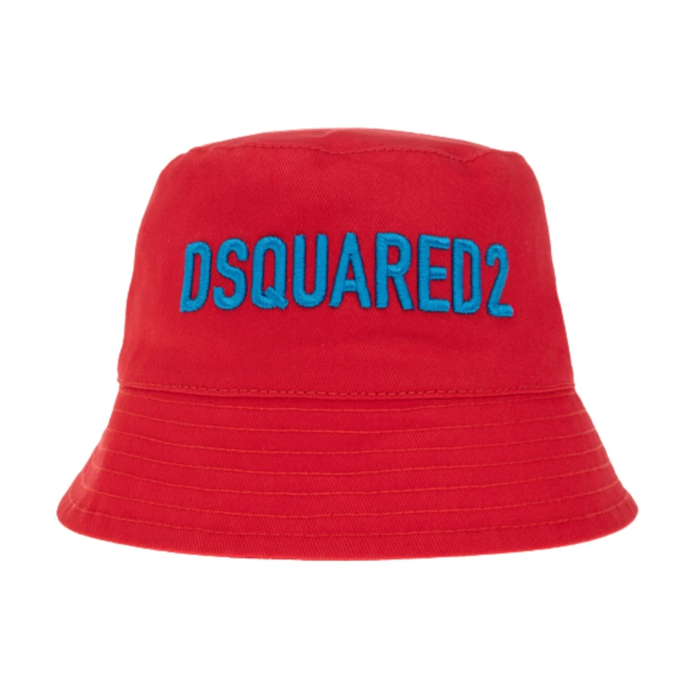 Dsquared2 Rode Vissershoed met Turquoise Logo Red Unisex