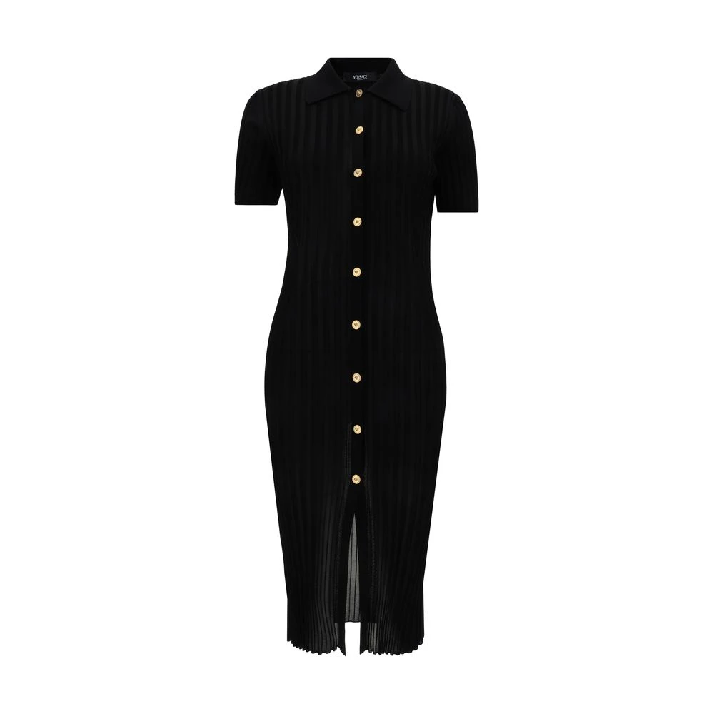 Versace Geribbeld Overhemdjurk Black Dames
