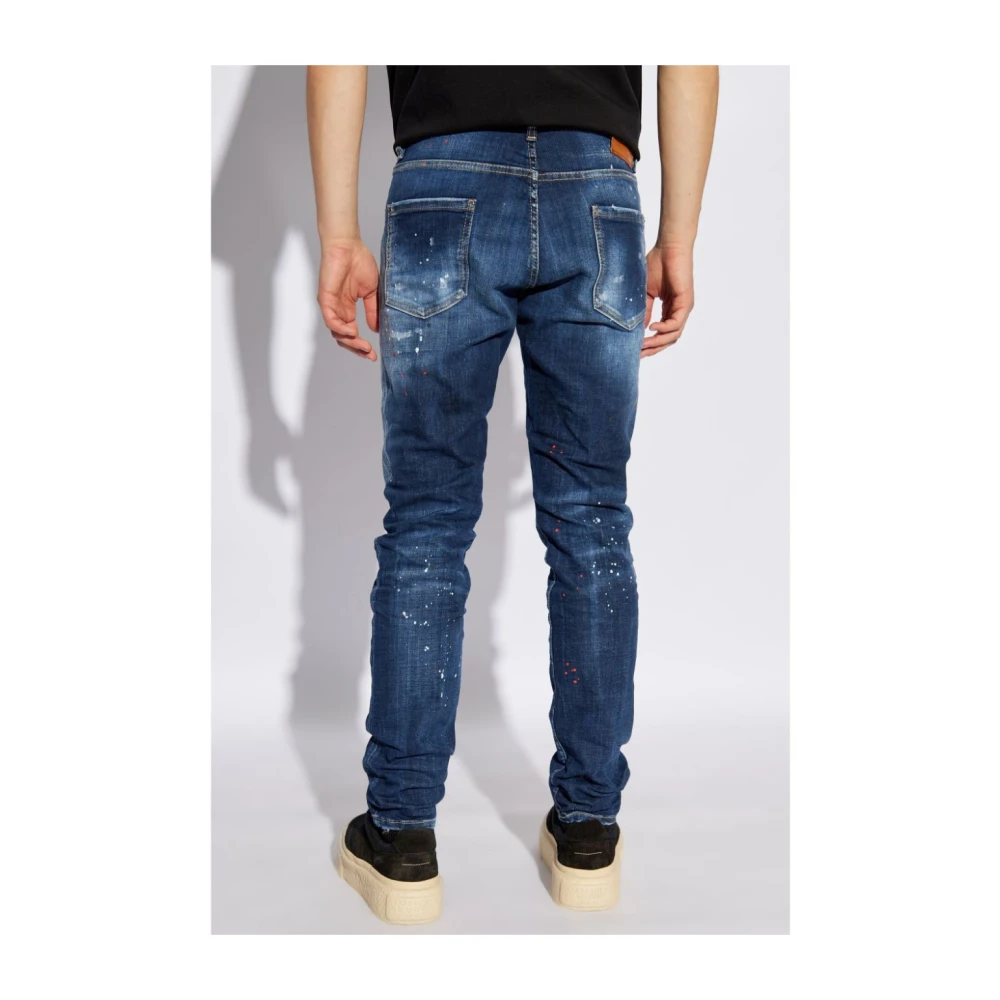 Dsquared2 Indigo Verfspat Jeans Distressed Design Blue Heren