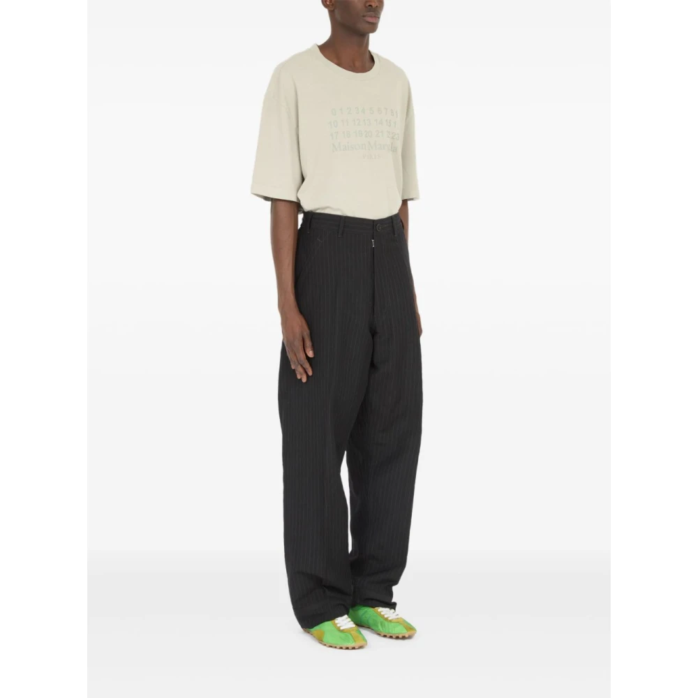 Maison Margiela Zwarte Gestreepte Linnen Wol Broek Black Heren
