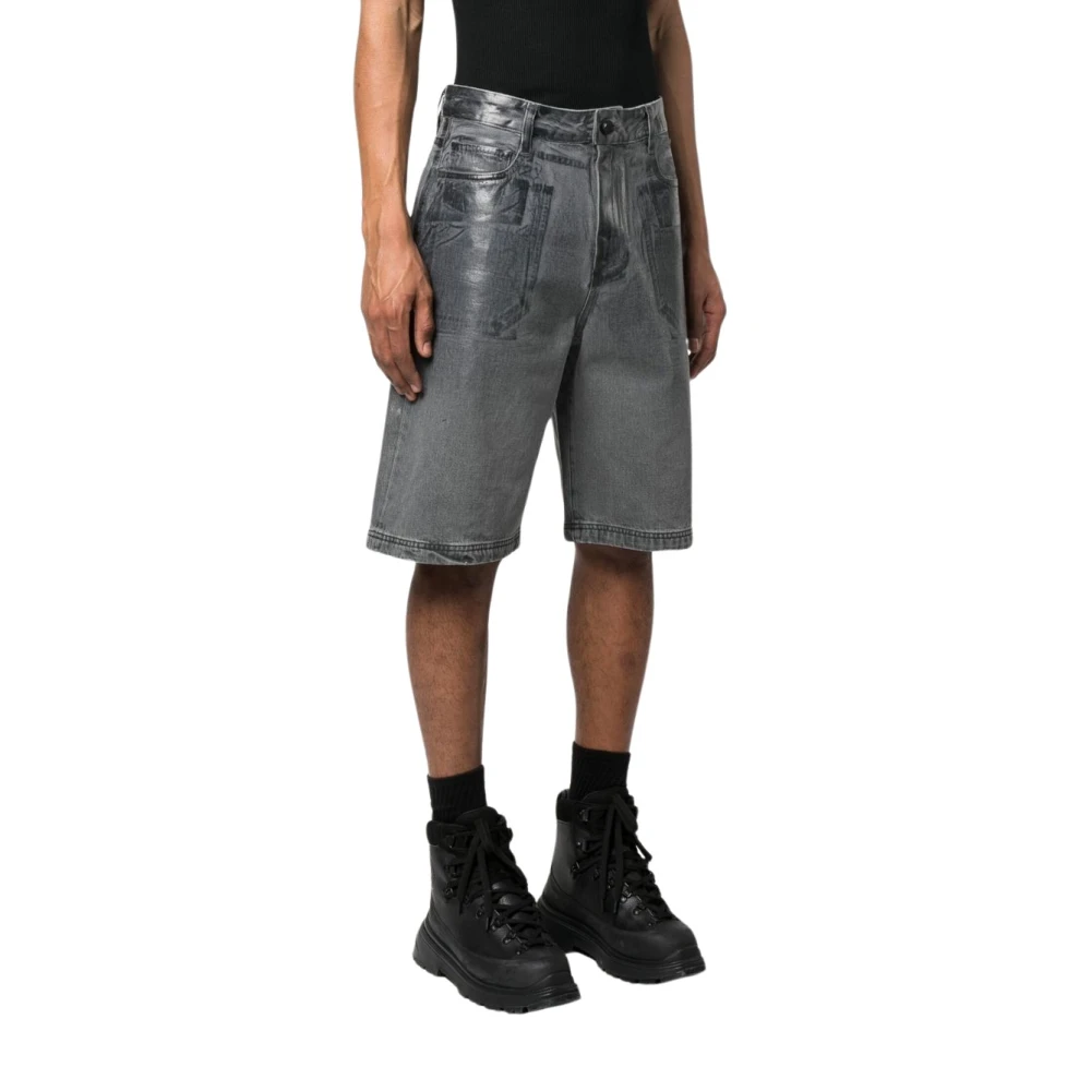 44 Label Group Grijze Gewassen Denim Shorts met Distressed Details Gray Heren