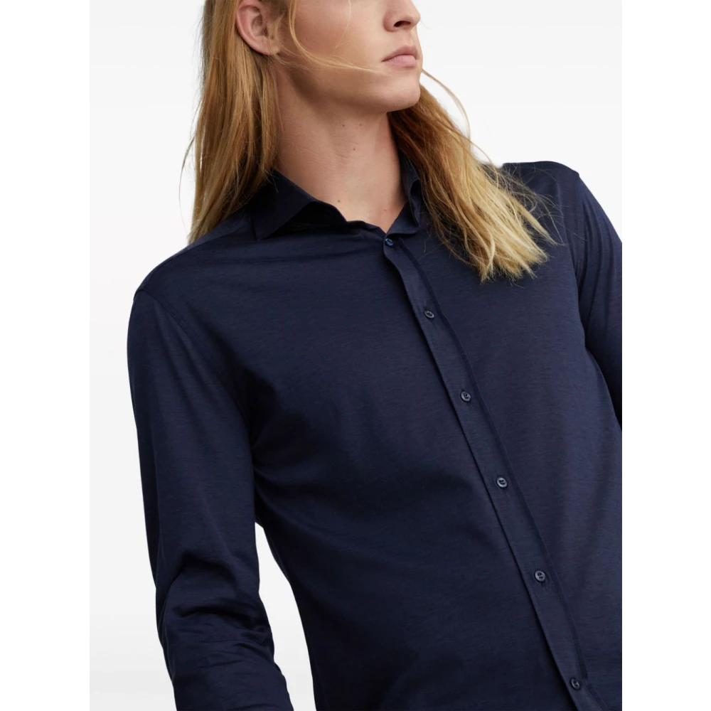 BRUNELLO CUCINELLI Blauwe zijden en katoenen overhemd Blue Heren