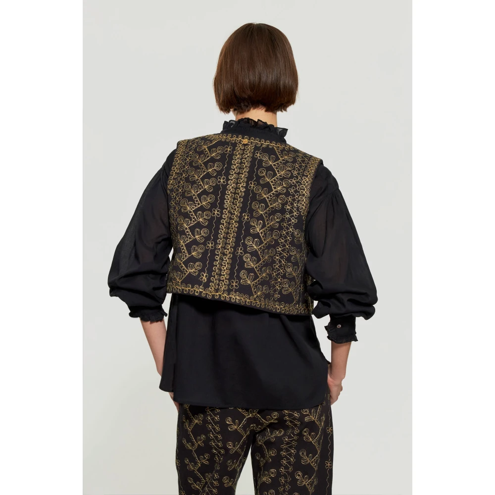 Antik batik Oriane geborduurd vest Black Dames
