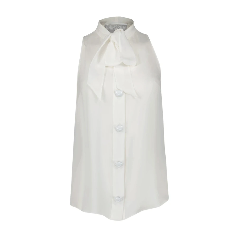 Moschino Mouwloze zijden blouse met Lavallière-kraag White Dames