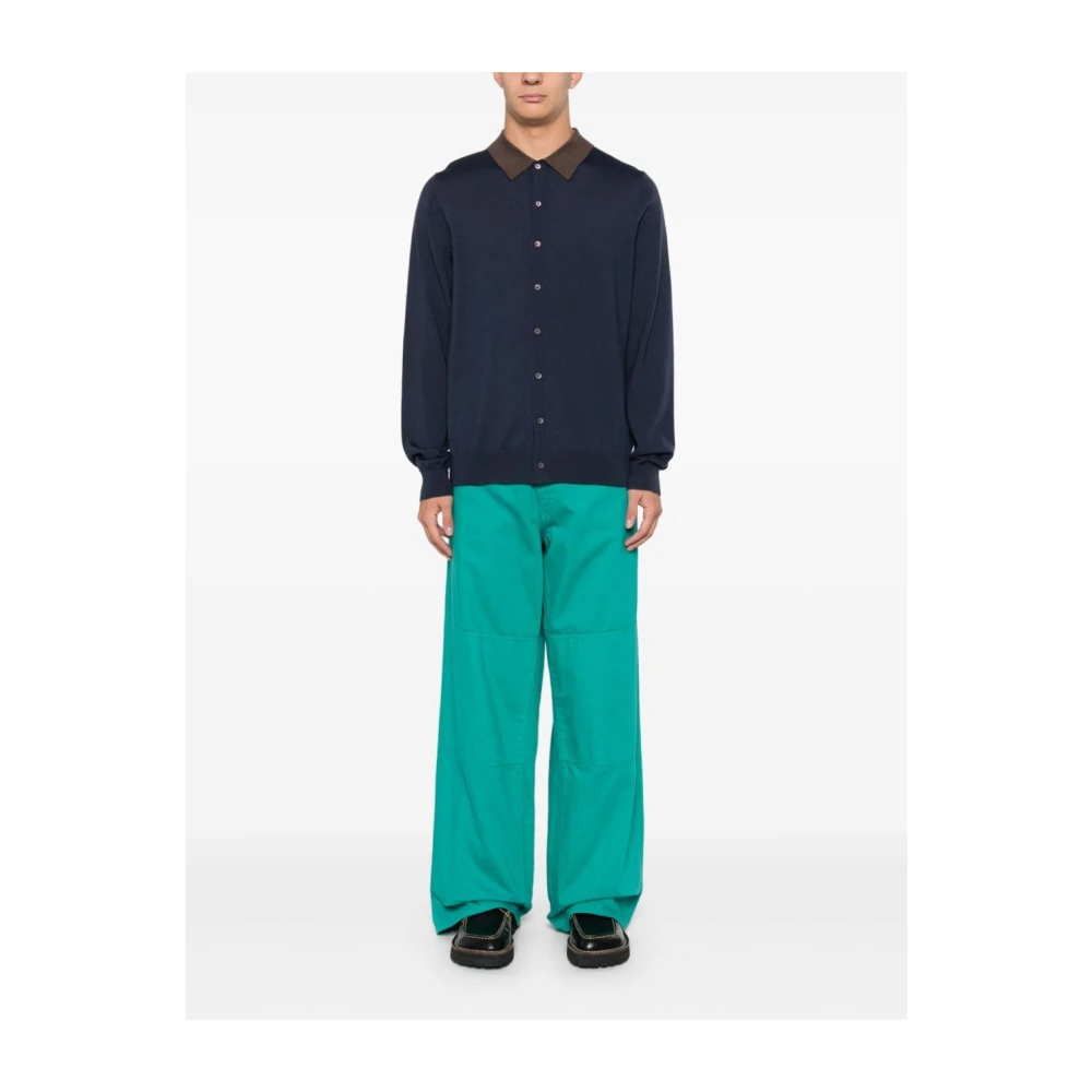 PS By Paul Smith Blauw Gestreepte Kraag Cardigan Sweater Blue Heren