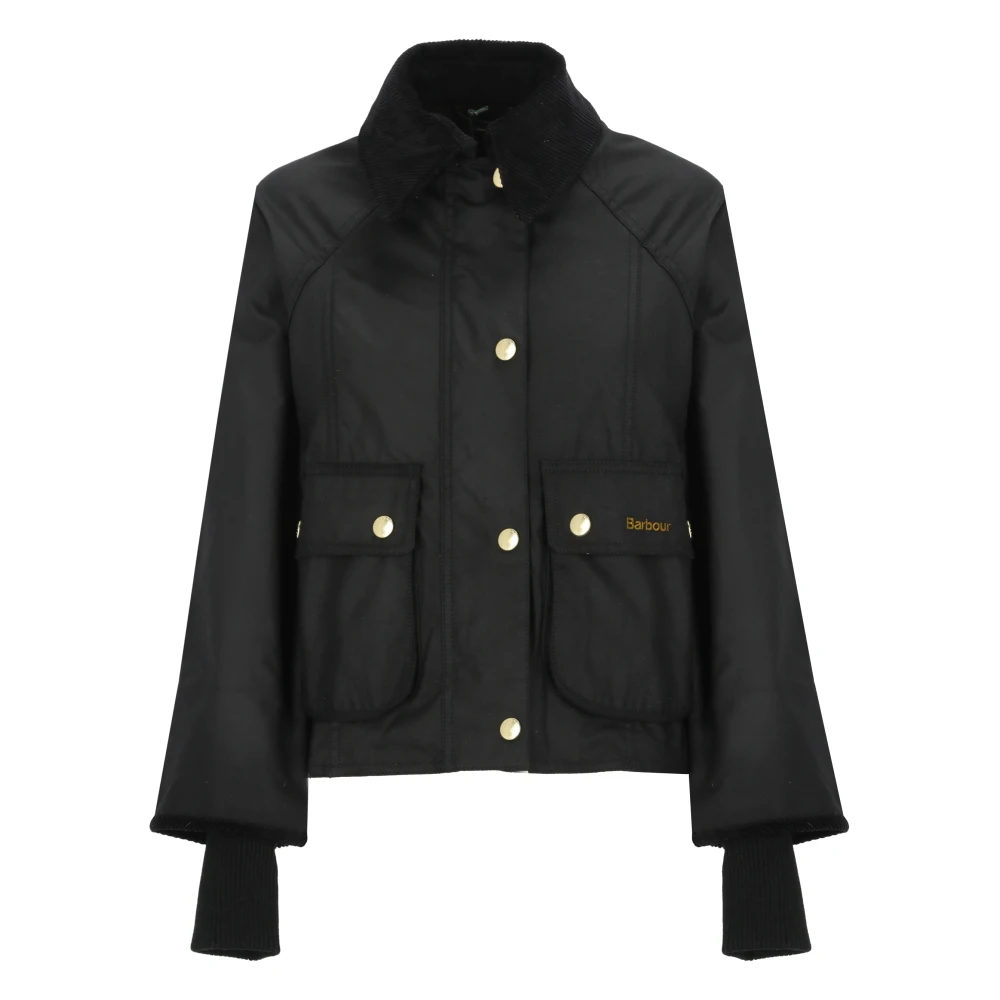 Barbour Svart Bomulls Jacka med Corduroy Krage Black, Dam