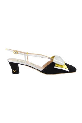Moiré Fabric Bowow Slingback Pumps