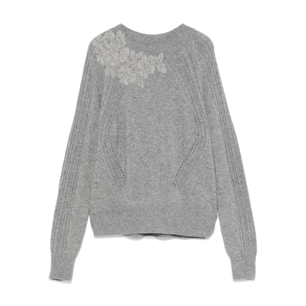 Ermanno Scervino Lange mouw ronde hals shirt Gray Dames