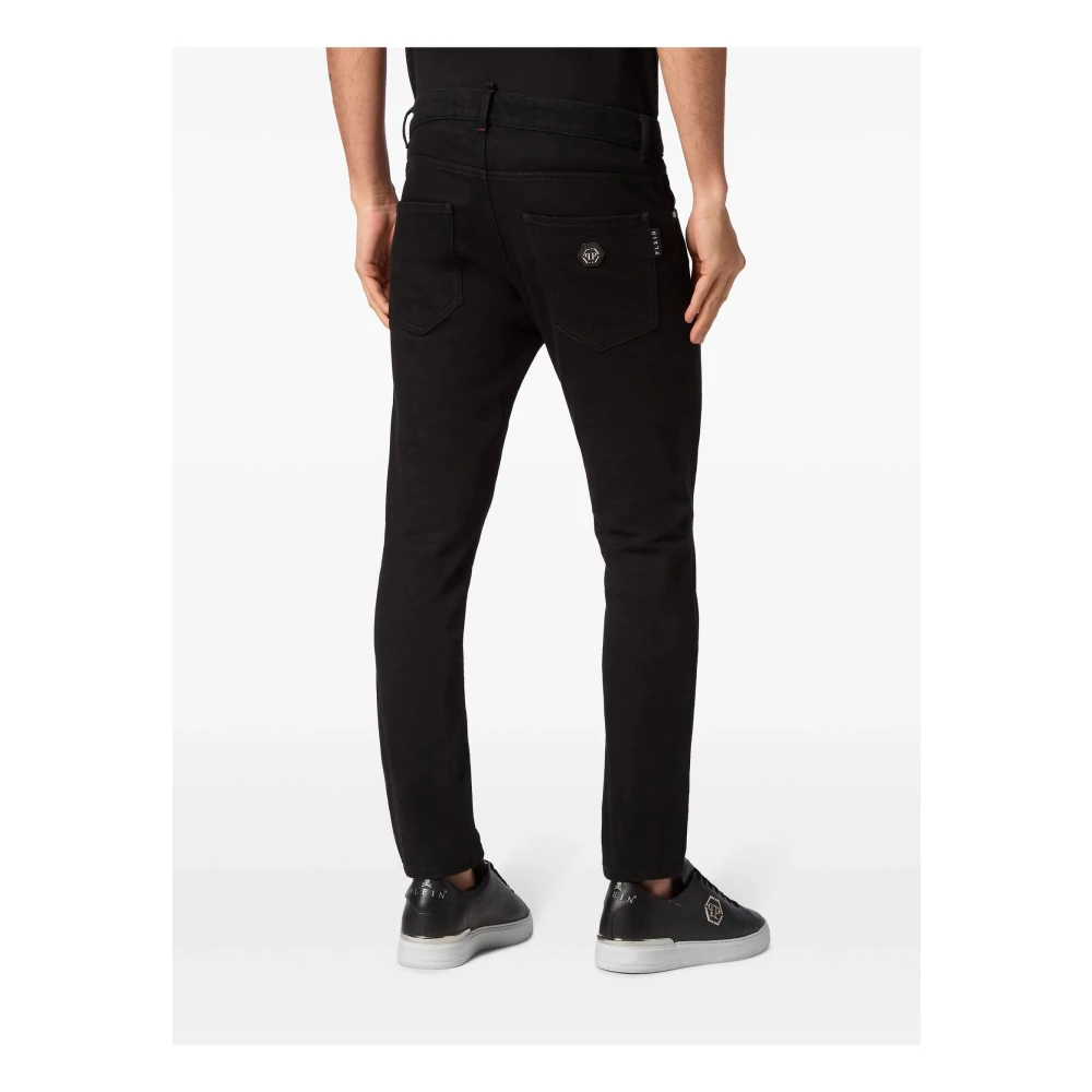 Philipp Plein Zwarte Skinny Denim Jeans Studs Logo Black Heren