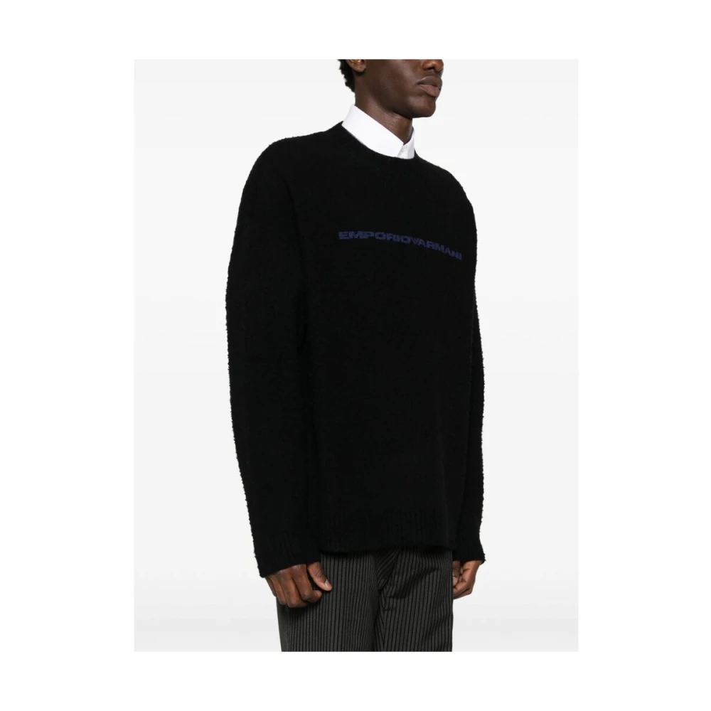 Emporio Armani Zwarte Gebreide Fleece Trui Black Heren