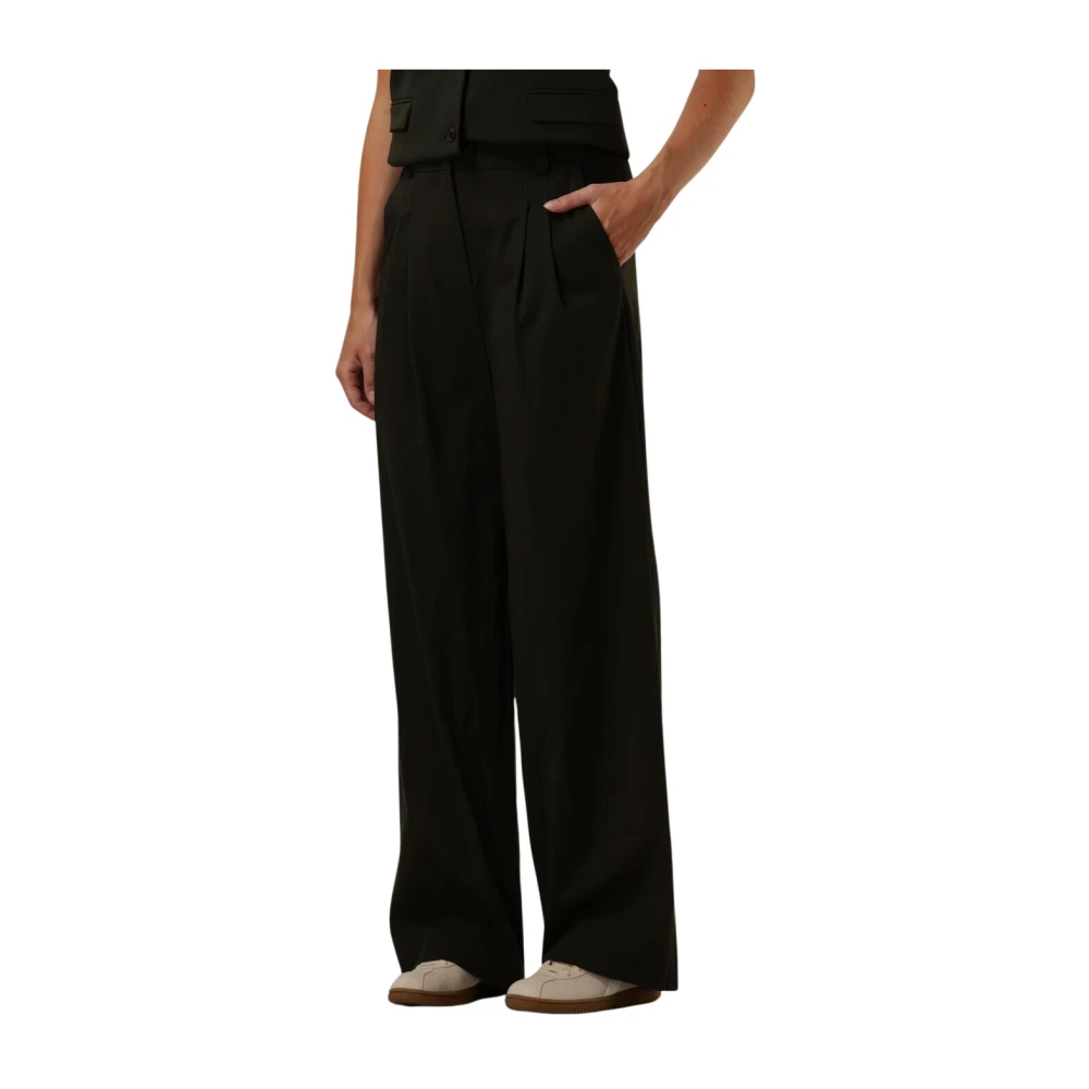 Modström high waist straight fit pantalon Kimana donkergroen