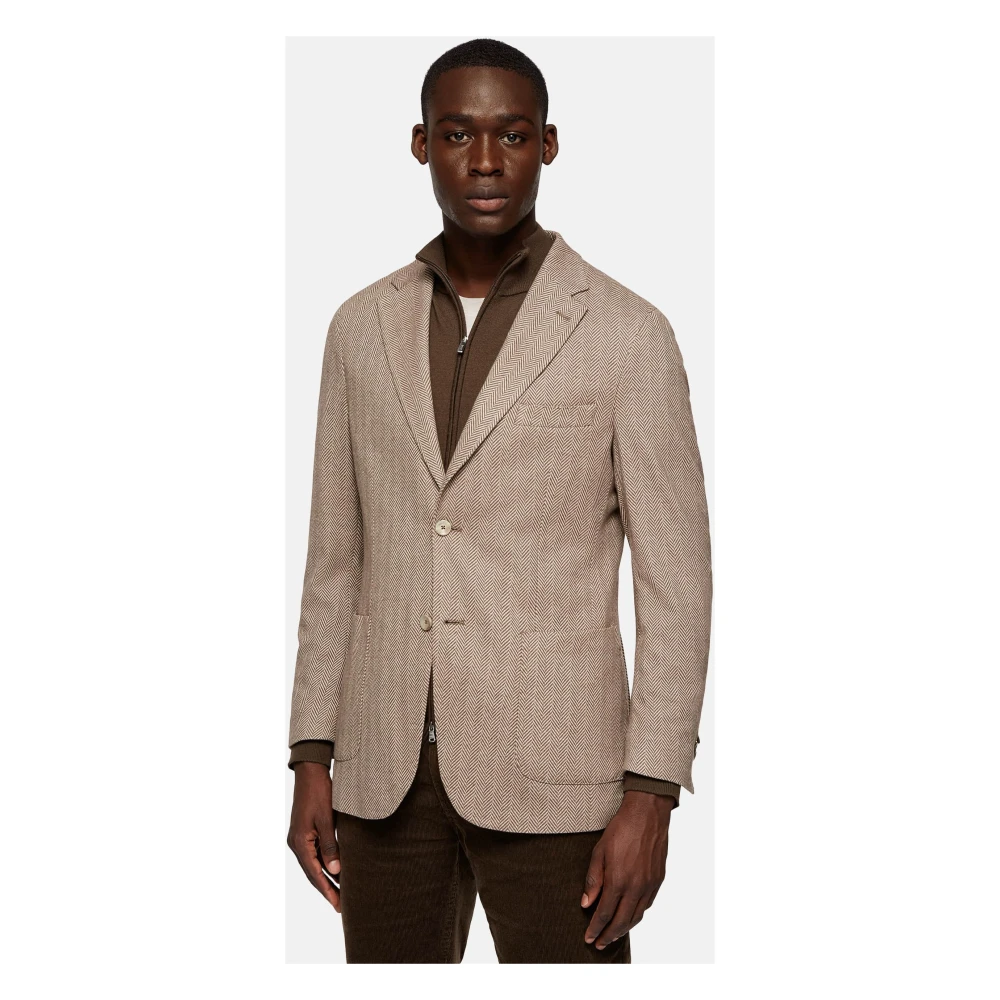 Boggi Milano Herringbone Jersey Blazer Style Cernobbio Beige Heren