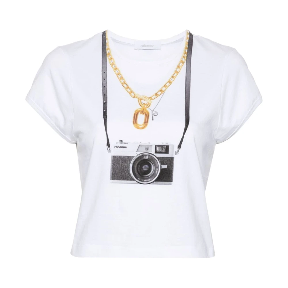 Paco Rabanne Witte Katoenen Camera Print T-shirt White Dames