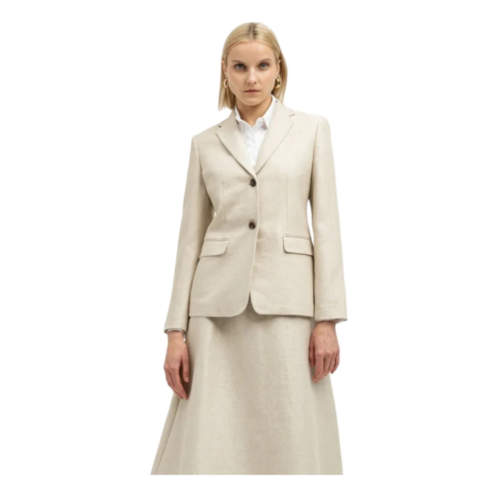 Theory Beige Linnen Blazer met Zakken Beige Dames